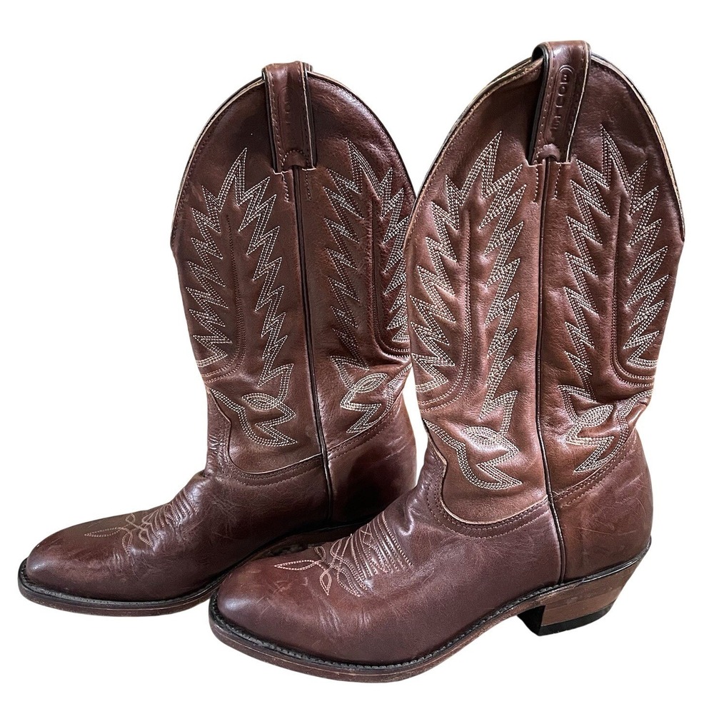 Boulet‎ Men's Western Cowboy Boots Horse Riding Race 8064 Brown Leather Size 8.5